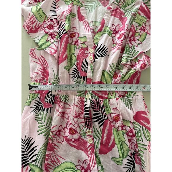 Linen Maxi Dress Rafaella Women's Size XL Pink Floral Tropical Island Cap Sleeve - Picture 7 of 9